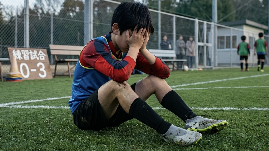サッカーで絶望している少年選手